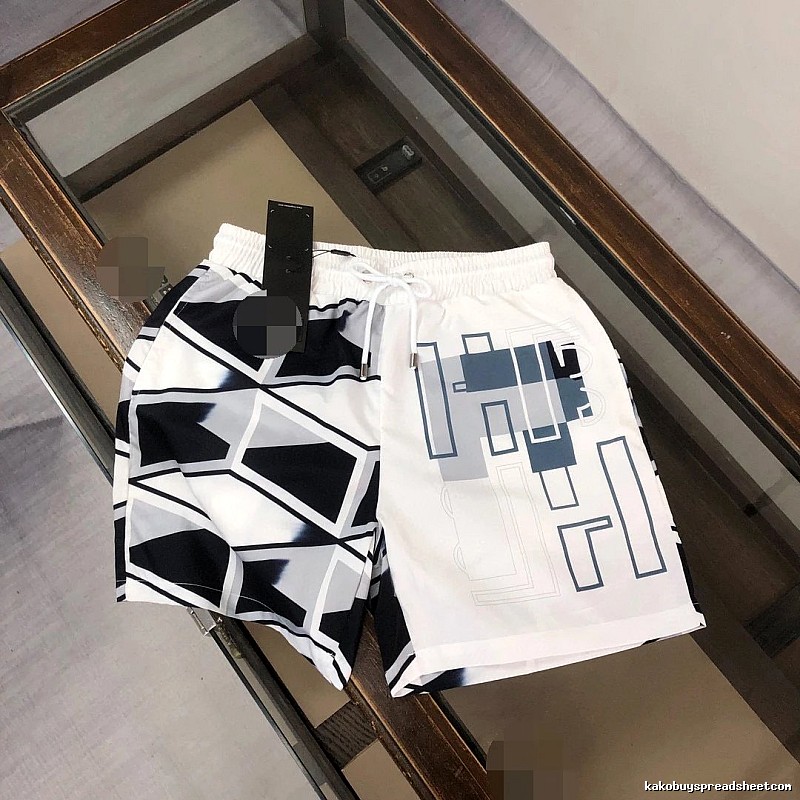 Fendi Geometric Print Casual Style White and Black Shorts