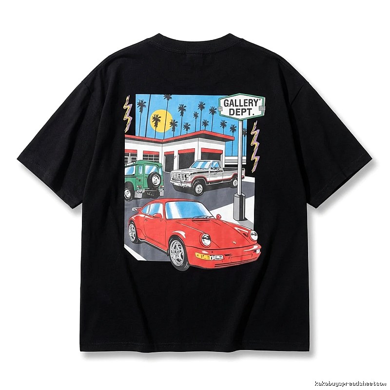 Gallery Dept. Black T-shirt with Automotive Pattern Style