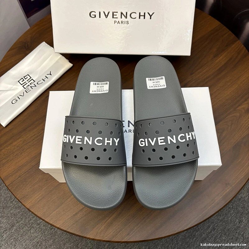 Givenchy Letter Cut-out Streetwear Gray Slide Sandals