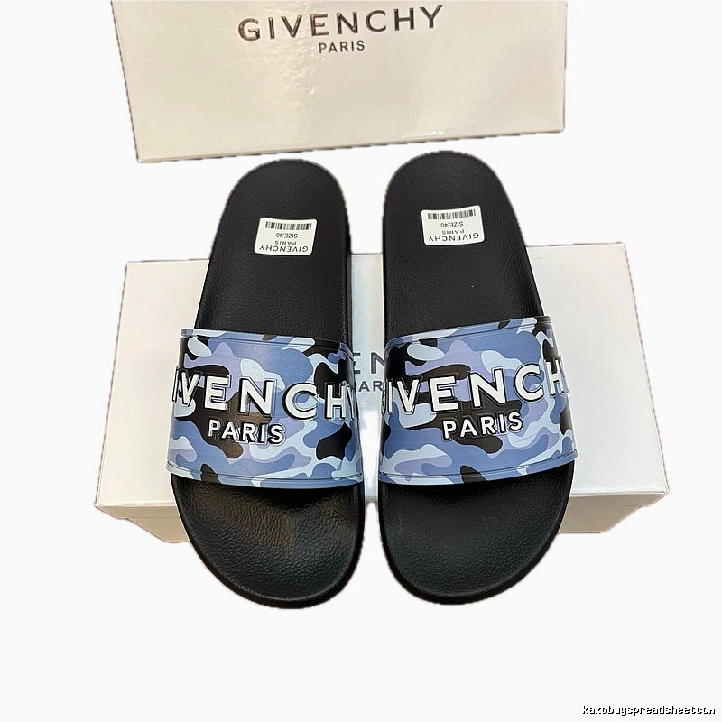 Givenchy Letter Print Camouflage Trendy Blue and Black Slides