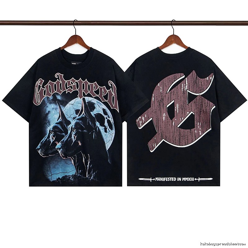 Godspeed Doberman Print Street Style Black T-shirt