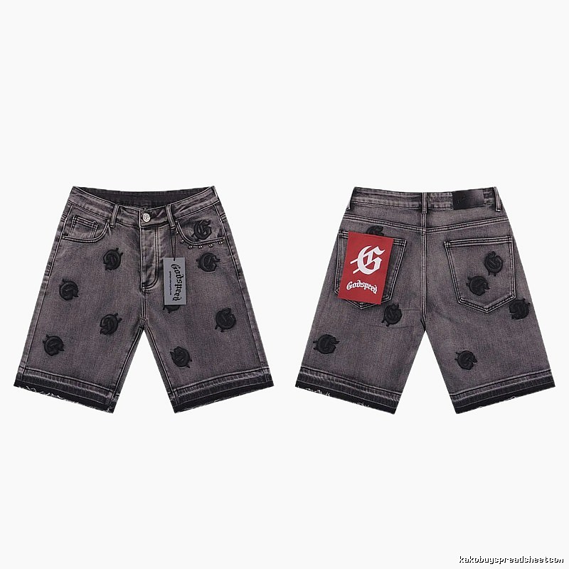 Godspeed Embroidered Street Style Ash Denim Shorts