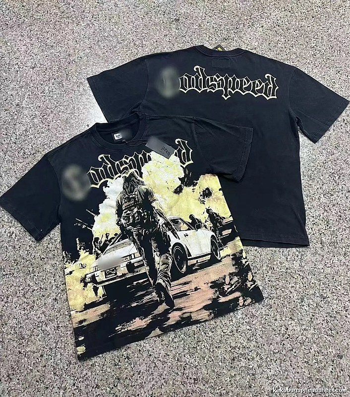 Godspeed Gunfight Print Vintage-Style Black T-Shirt