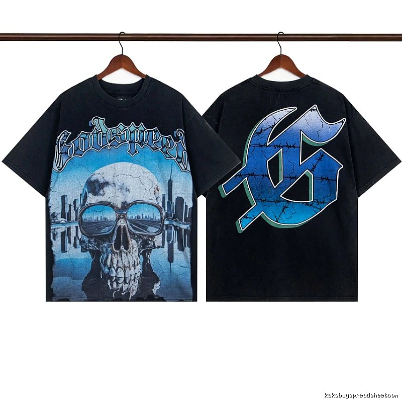Godspeed Skeleton Print Street Style Black T-Shirt