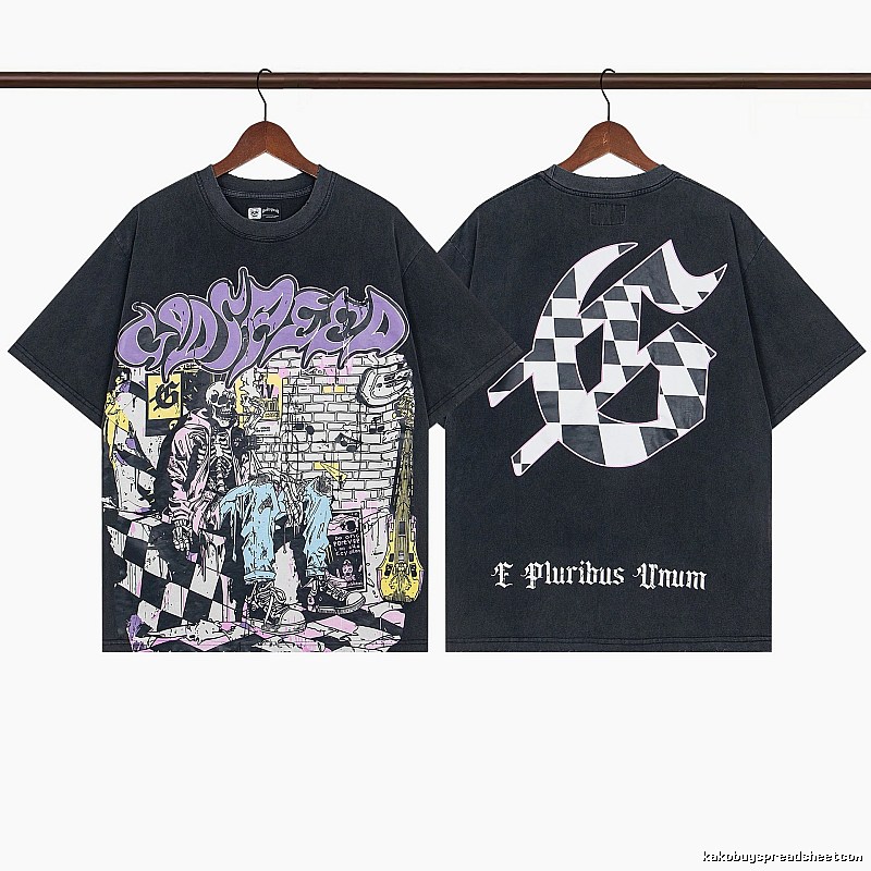 Godspeed Skull Graffiti Street Style Charcoal Black T-shirt