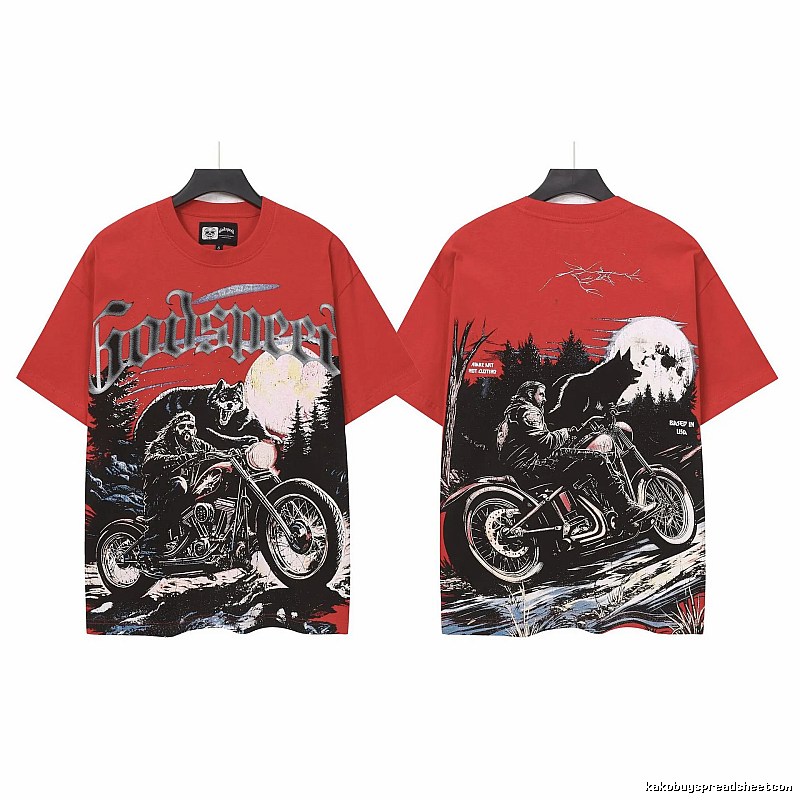 Godspeed Vintage Style Motorcycle Print Red Short-sleeve T-shirt