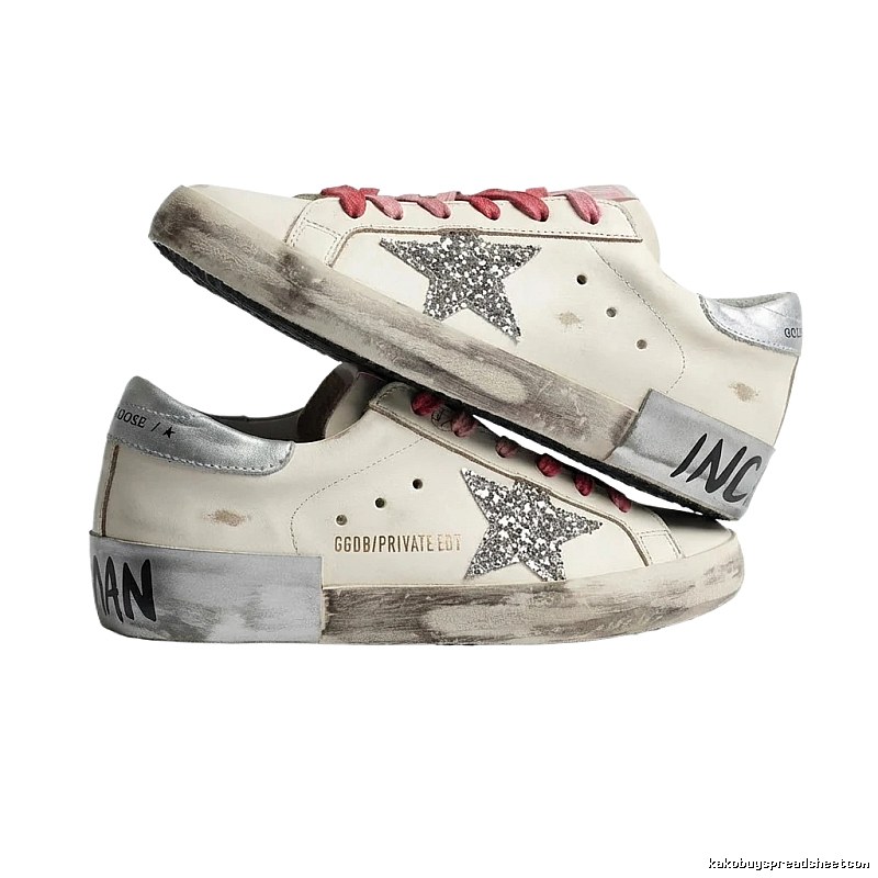 Golden Goose Dirty Sneakers in Silver and White Retro Style
