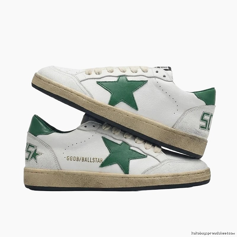 Golden Goose Dirty Star Green and White Retro Style