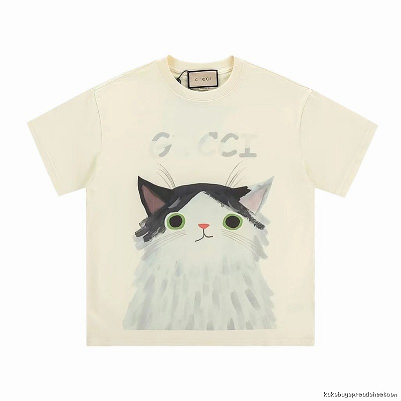 Gucci Cat-Print Casual Off-white Short-sleeve T-shirt