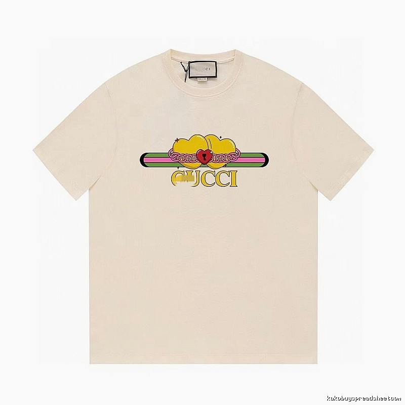 Gucci Double Heart Print Casual Style Off-White T-Shirt