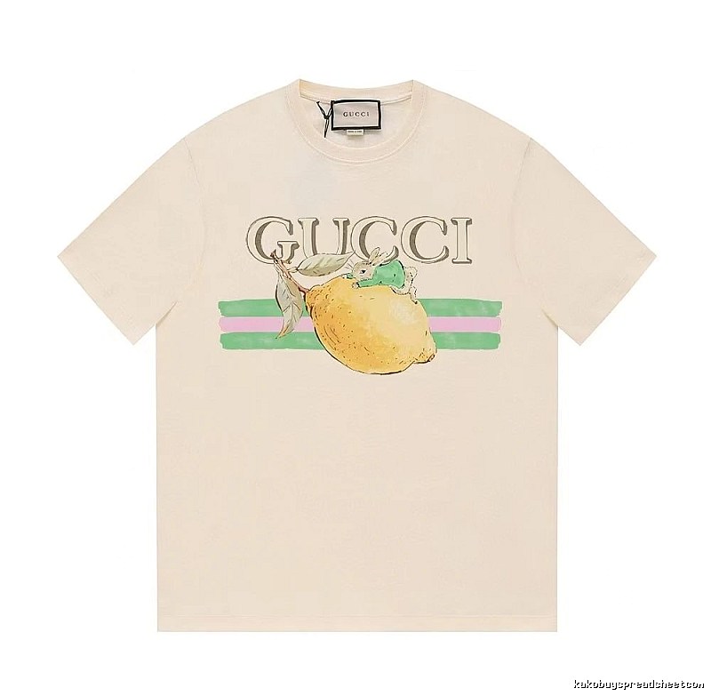Gucci Lemon Print Casual Style Off-white Short-sleeve T-shirt