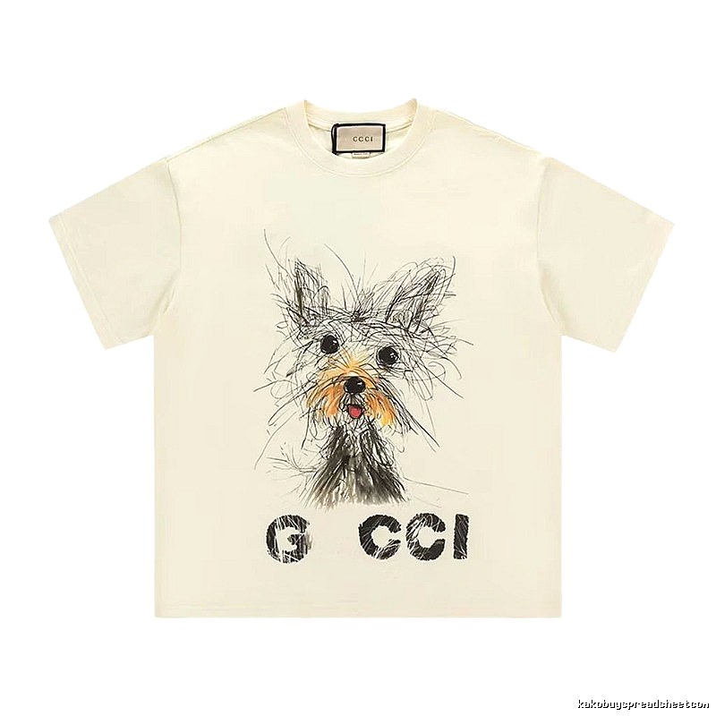 Gucci Puppy Graffiti Casual Style Off-white T-Shirt