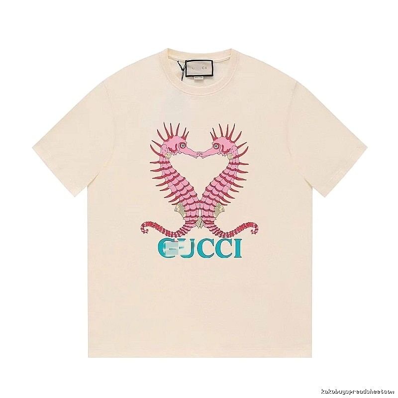 Gucci Seahorse Print Trendy Off-white Short Sleeve T-shirt