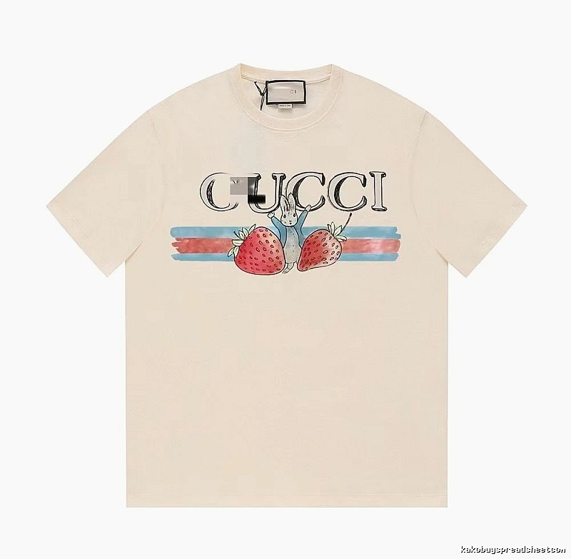 Gucci Strawberry Rabbit Print Vintage Off-white Short Sleeve T-Shirt