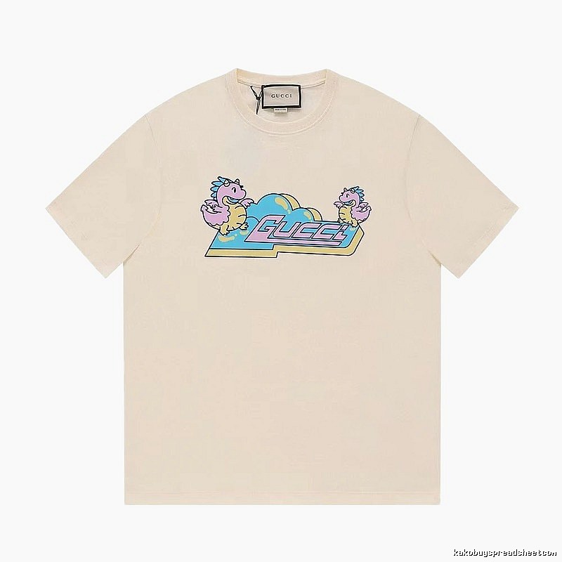 Gucci Year of the Dragon Collection Cartoon Style Off-white Short Sleeve T-shirt