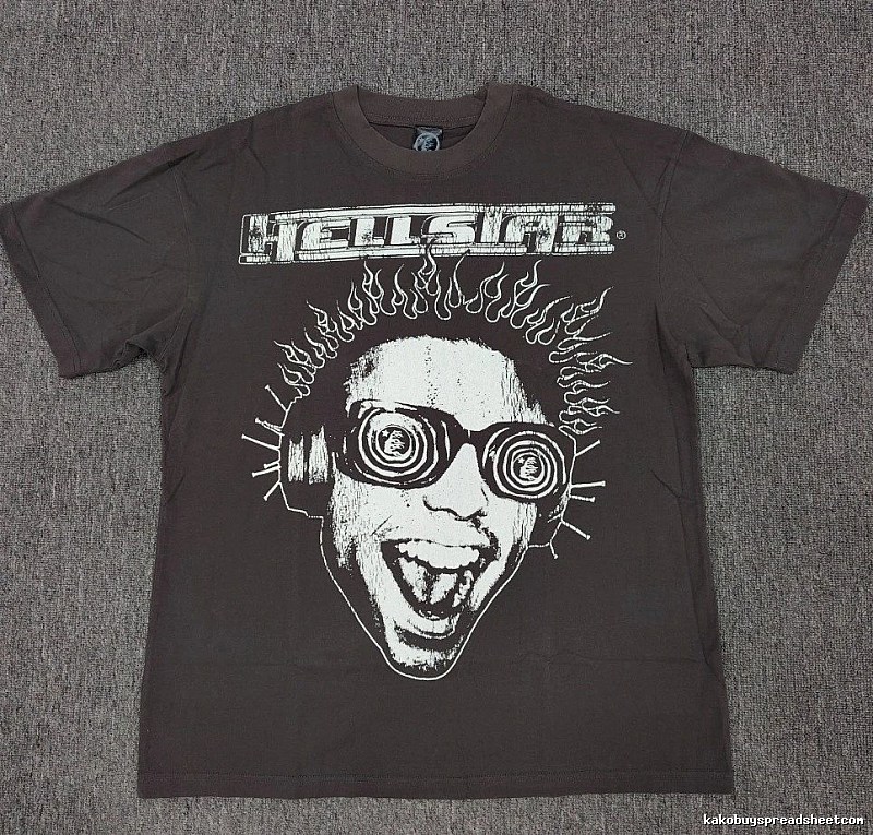 Hellstar Flame Portrait Street Style Charcoal Gray T-shirt