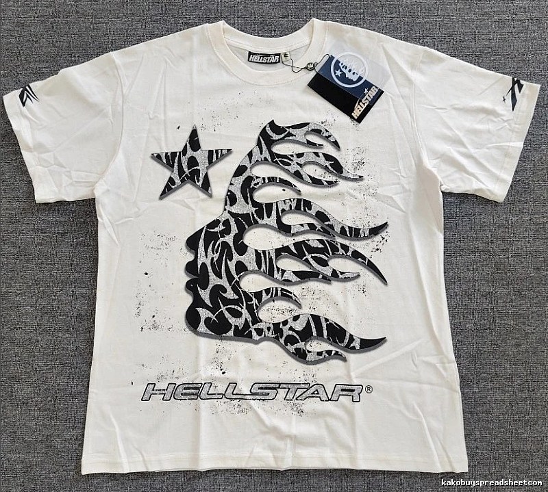Hellstar Flame Print Street-style Off-white T-shirt