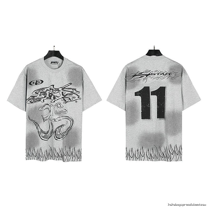Hellstar No.11 Flame Street Style Gray T-Shirt