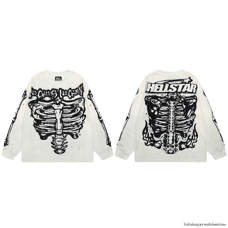Hellstar Skull Print Dark Style Off-white Long Sleeve T-Shirt