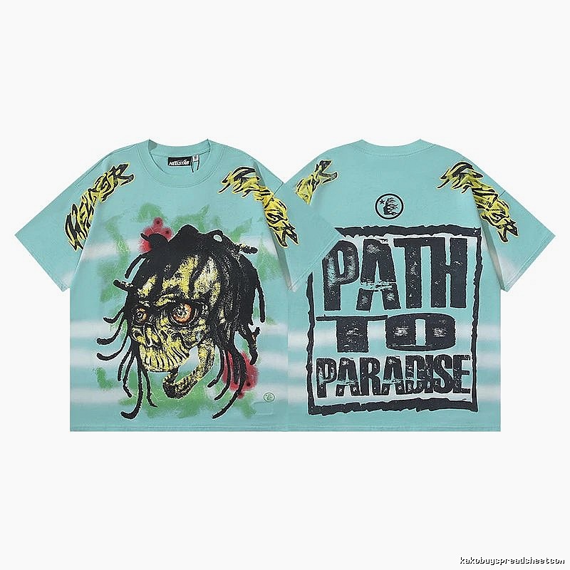 Hellstar Skull Print Street Style Light Blue T-shirt