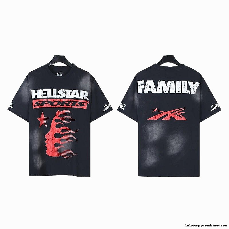 Hellstar Sports Distressed Street Style Black and Red Short-Sleeve T-Shirt