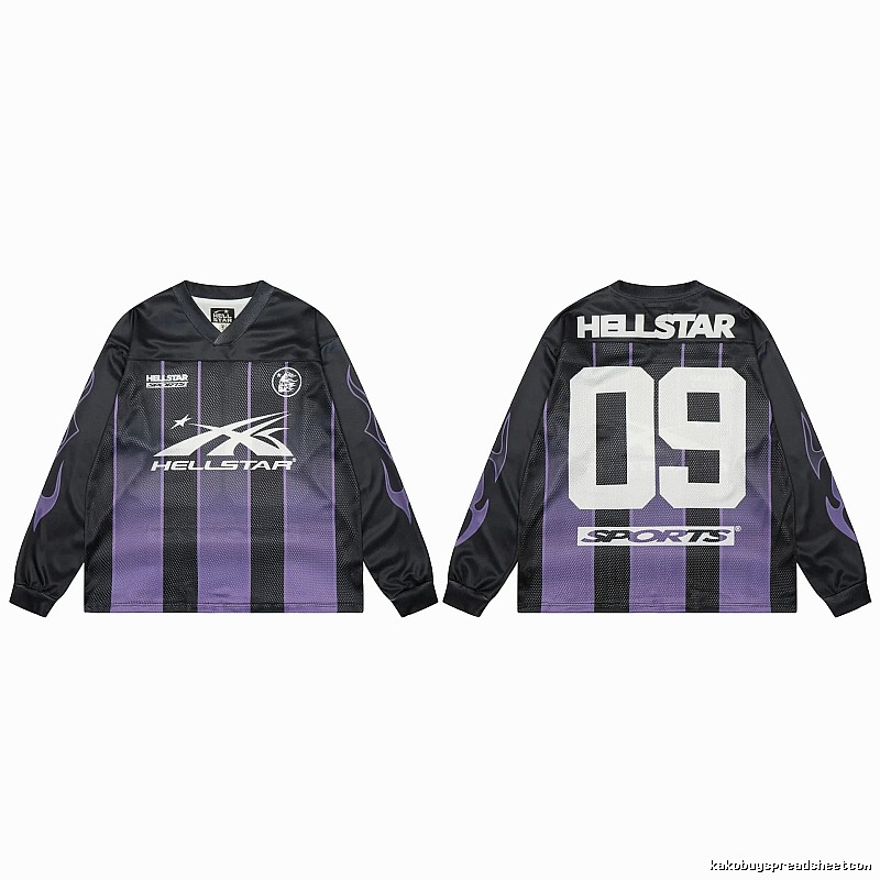 Hellstar Sporty Street Style Black and Purple Long-Sleeve Jersey