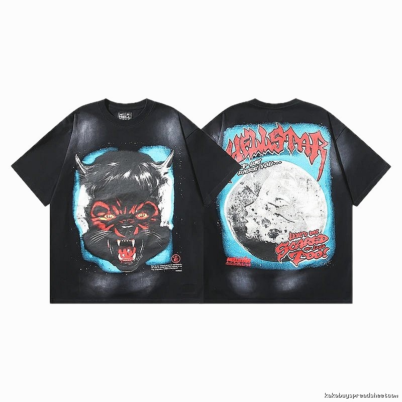 Hellstar Wolf Head Street Style Black Short Sleeve T-shirt