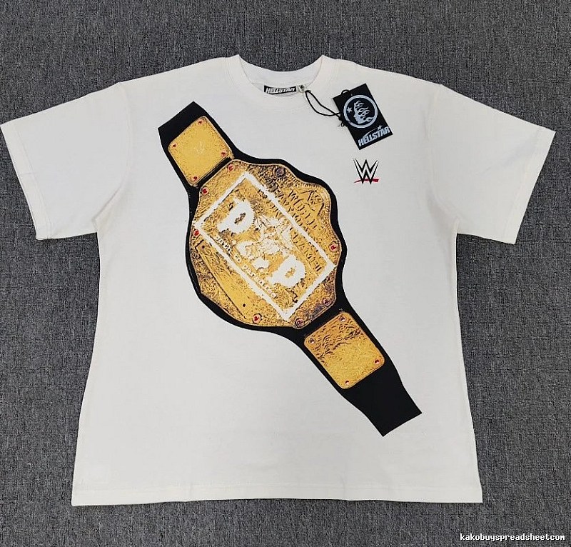 Hellstar WWE Gold Belt Street Style Off-White T-Shirt