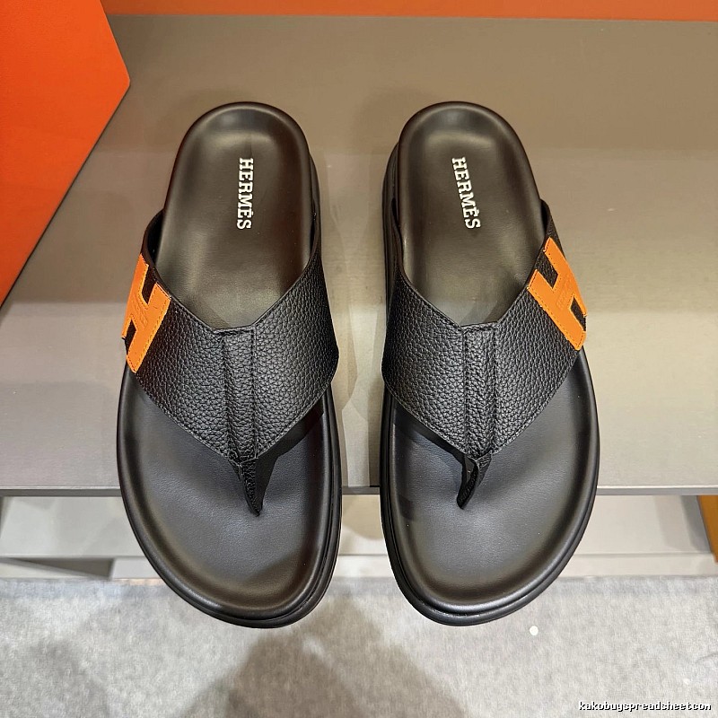 Hermès H Collection Casual Style Black & Orange Flip-Flops
