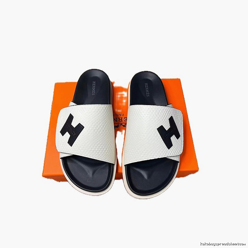 Hermès H Series Minimalist Style White Spliced Black Slide Sandals