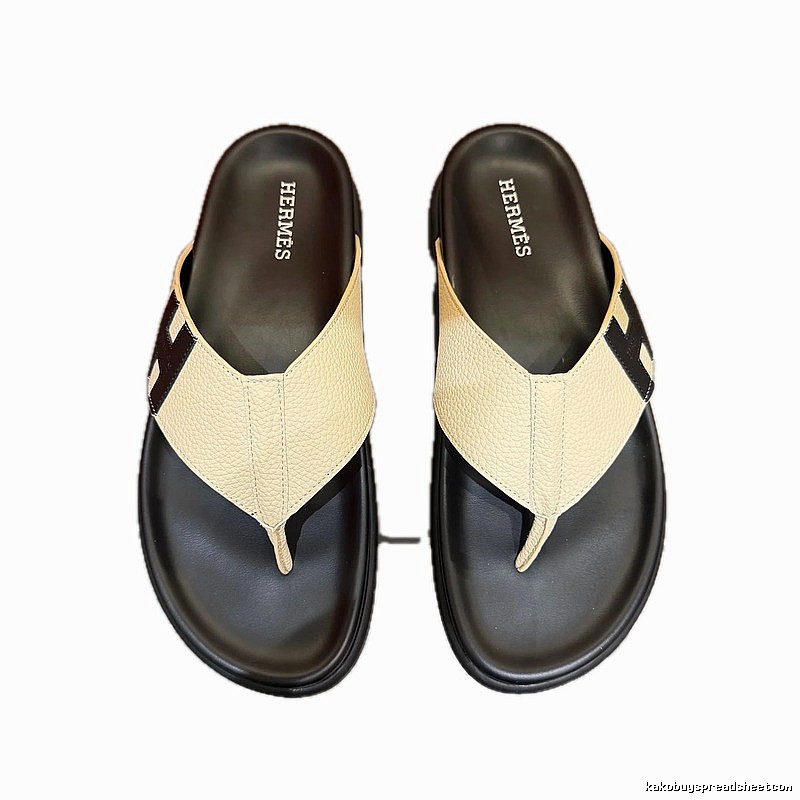 Hermès Light Luxury Casual Off-white & Black Color-block Flip-flops