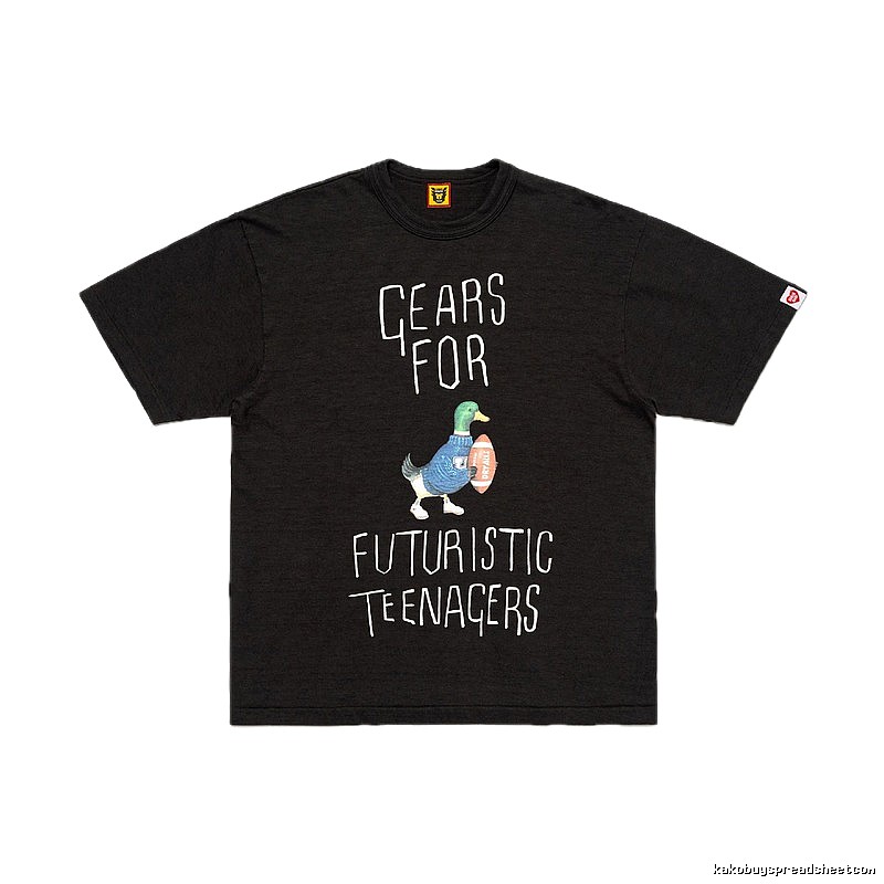 HUMAN MADE Green Duck Print Vintage Style Black T-Shirt