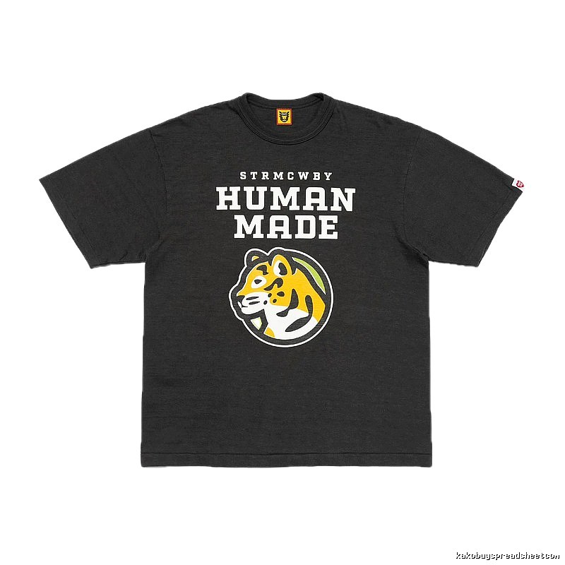 HUMAN MADE Tiger Head Print Vintage Style Black T-Shirt