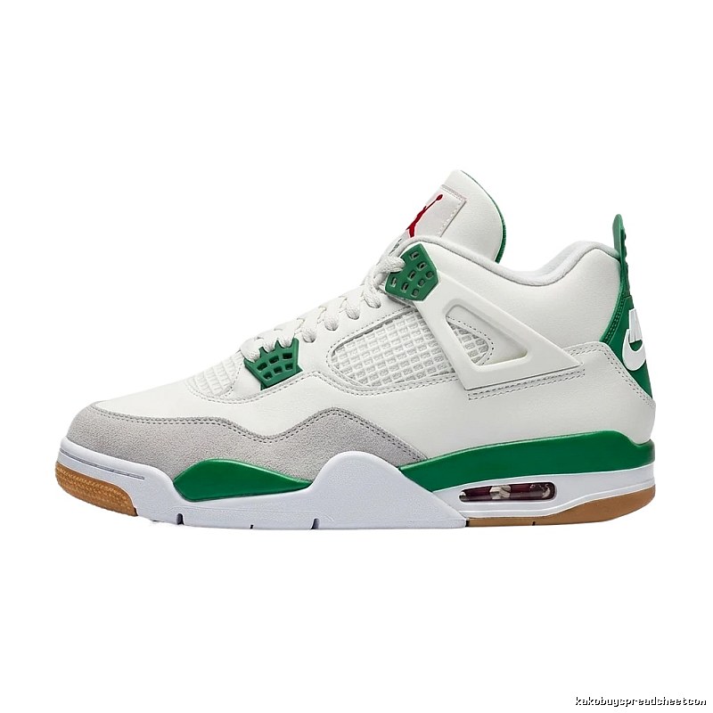 Jordan 4 Trendy Cool Green and White Sports Shoes