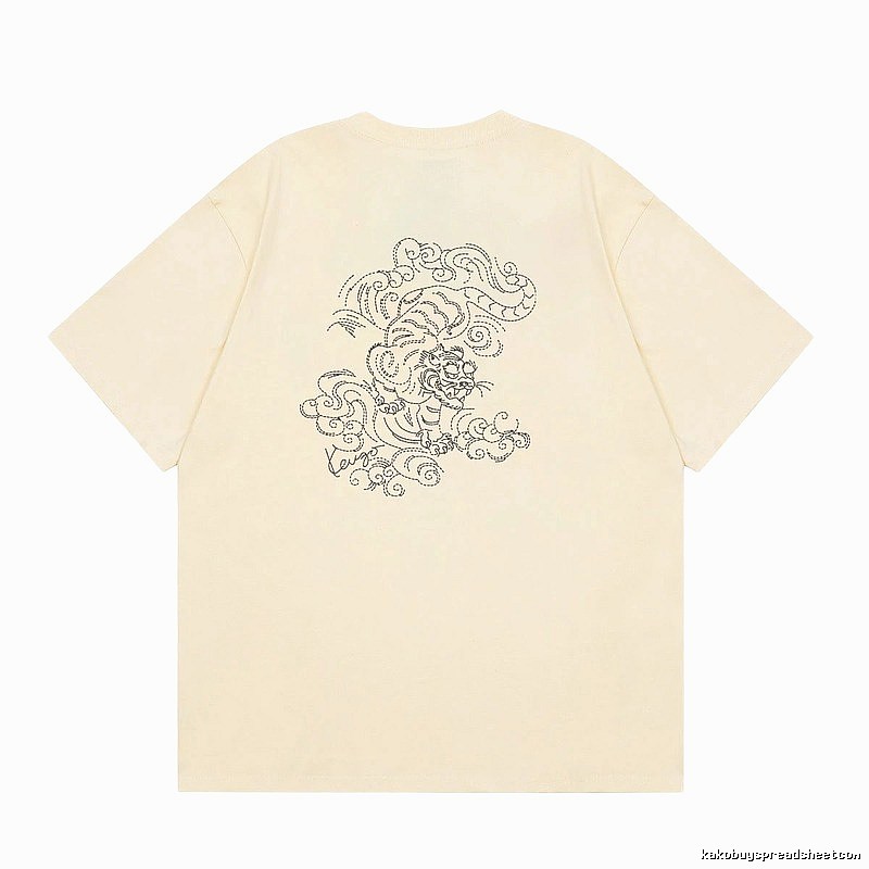 KENZO Auspicious Cloud Tiger Embroidery Chinese Style Beige Apricot Short Sleeve T-Shirt