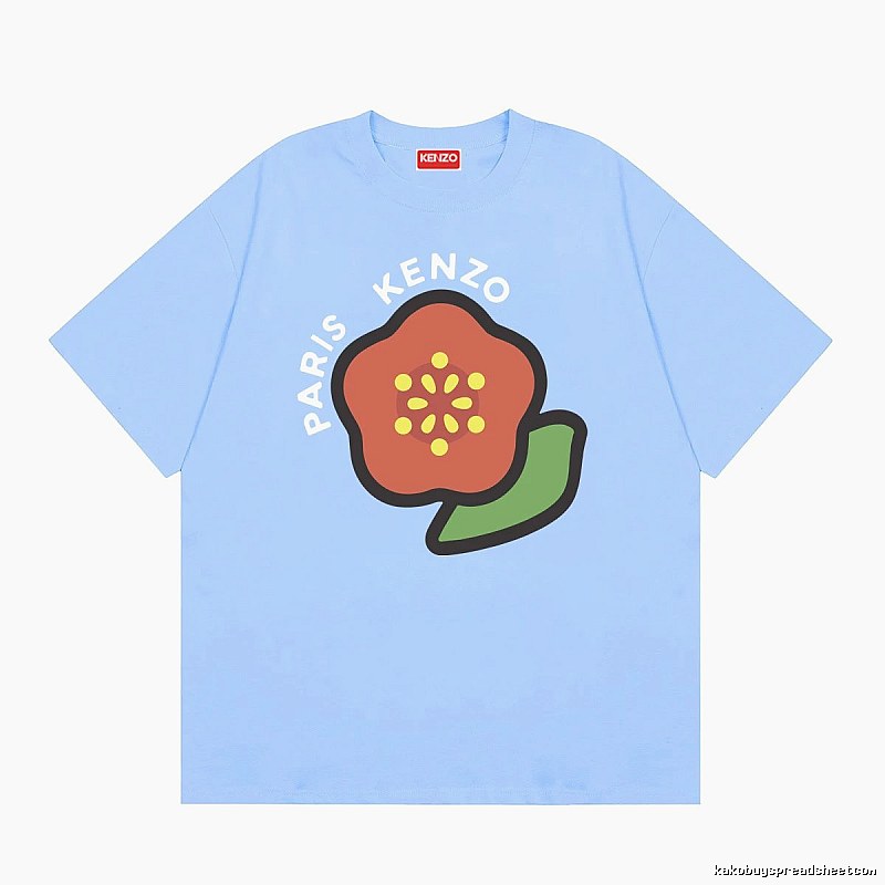 KENZO Floral Print Casual Style Light Blue T-Shirt