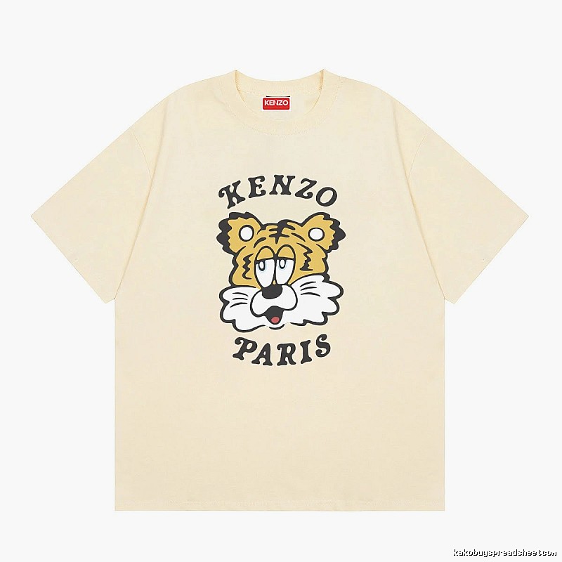 KENZO Tiger Head Print Trendy Style Beige T-shirt