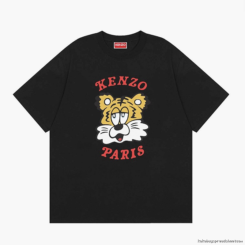 KENZO Tiger Head Print Trendy Style Black T-shirt