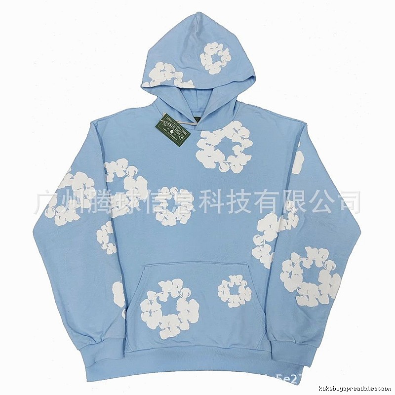 Light Blue Floral Pullover Hoodie