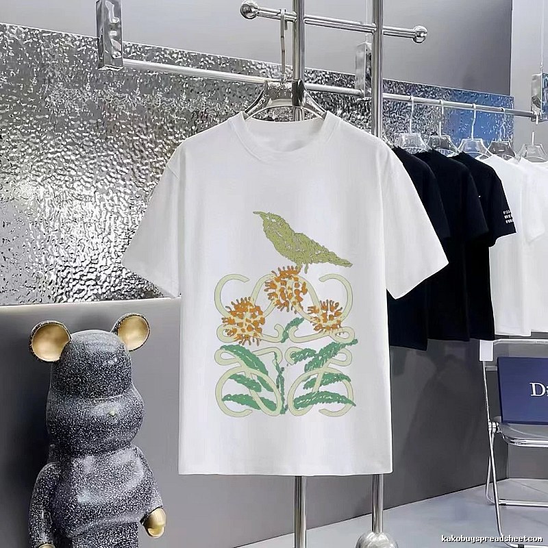 LOEWE Floral & Bird Print Casual Style White T-Shirt