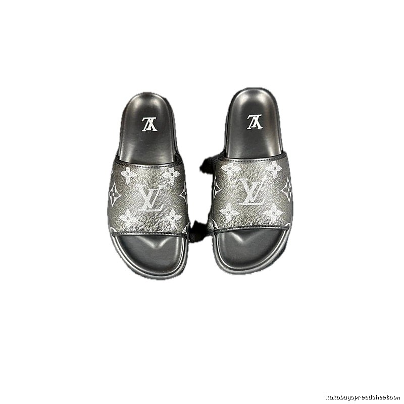 Louis Vuitton Classic Monogram Light Luxury Black and Grey Slide Sandals