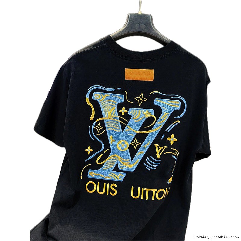 Louis Vuitton Embroidered Collection Trendy Style Black T-Shirt