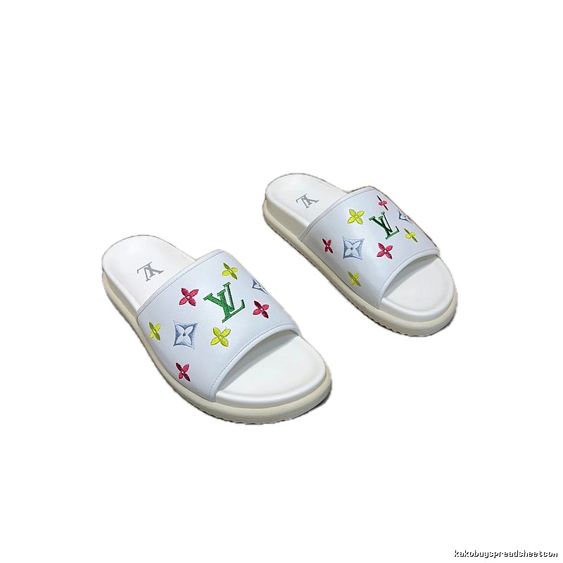 Louis Vuitton Embroidered Monogram Trendy White Slippers