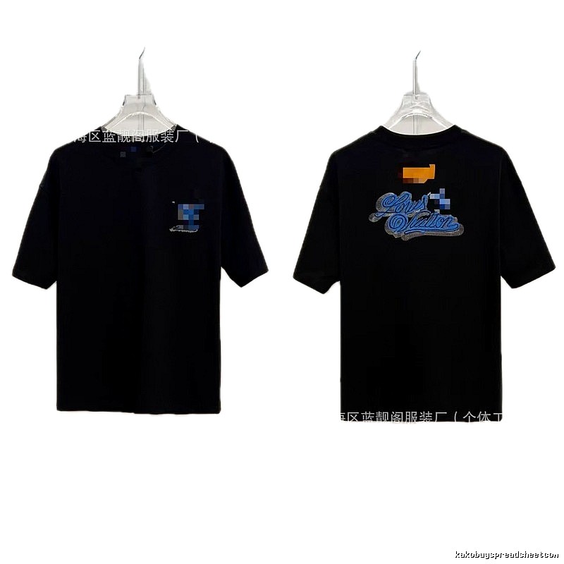 Louis Vuitton Embroidered Trendy Style Black T-Shirt
