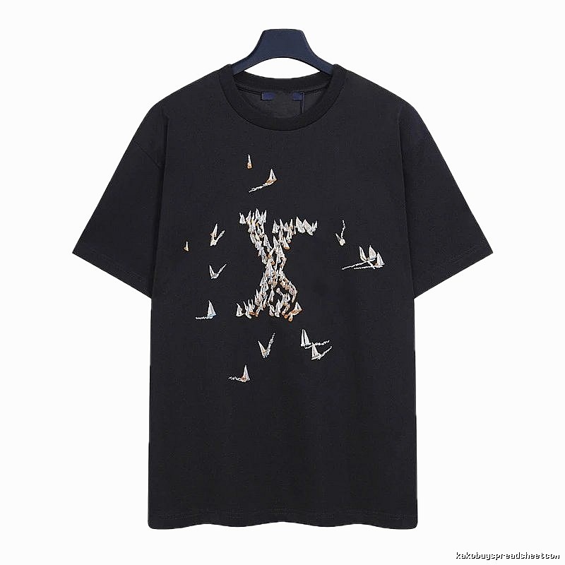 Louis Vuitton Sailboat Embroidered Trendy Black T-Shirt