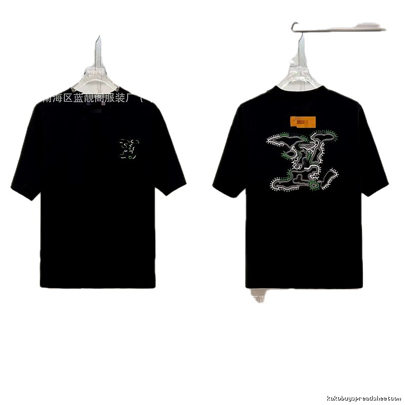 Louis Vuitton Trendy Style Embroidered Black T-Shirt