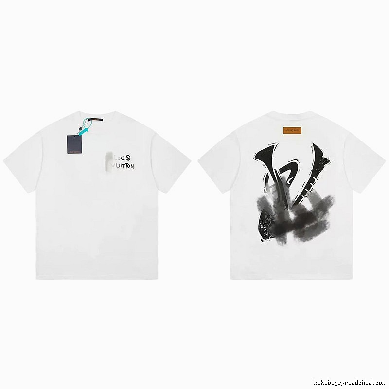 Louis Vuitton Trendy White Short-sleeve T-shirt with Ink Wash Print