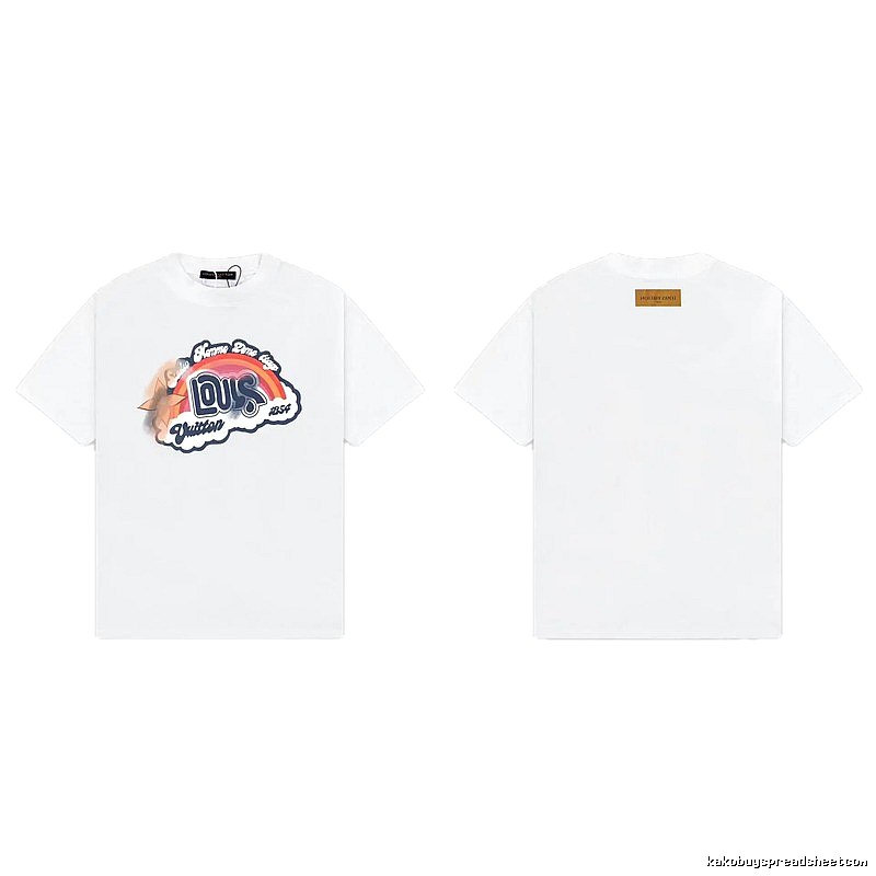 Louis Vuitton Vintage-style White T-Shirt with Rainbow Print