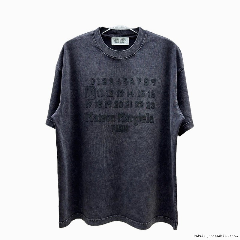 Maison Margiela Numbered Distressed Charcoal Gray Short Sleeve T-Shirt