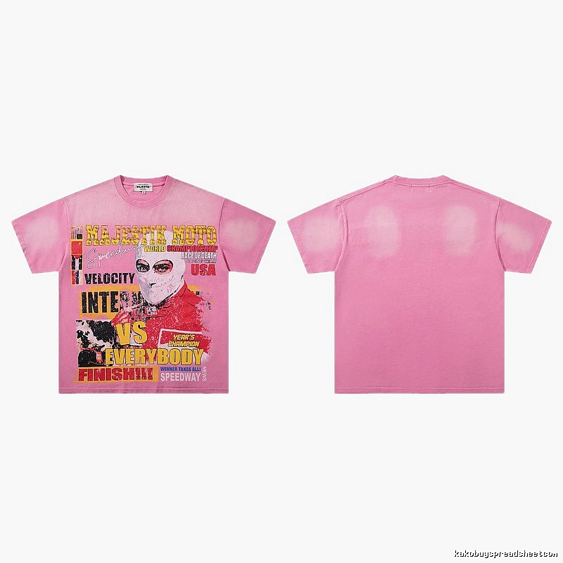 MAJESTIK Motorcycle Racing Vintage Print Pink T-Shirt